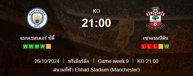 แมนเชสเตอร์ ซิตี้ VS เซาแธมป์ตัน