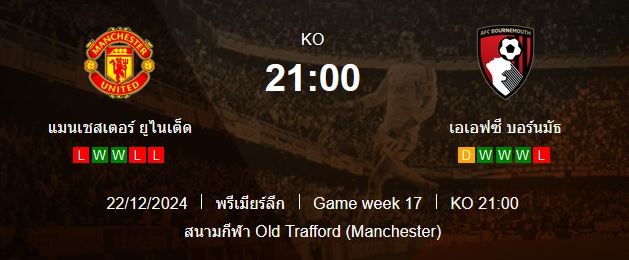 วิเคราะห์บอล [ พรีเมียร์ลีกอังกฤษ 2024-25 ] แมนฯ ยูไนเต็ด VS บอร์นมัธ